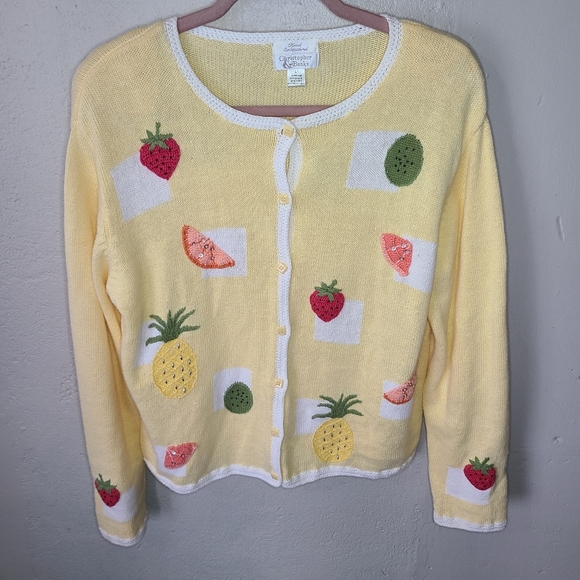Christopher & Banks Sweaters - Christopher & Banks Hand Embroidered Fruit Cardigan
